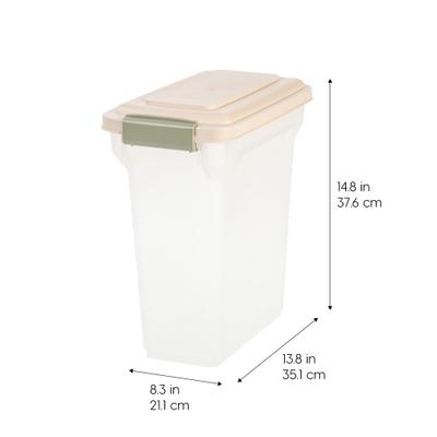 Show full view: IRIS WeatherPro Airtight Attachable Wheels Dog, Cat & Bird Food Storage Container, Clear/Almond, 12.5-lbs/15-qt slide 3 of 11