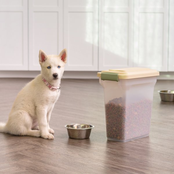 Show full view: IRIS WeatherPro Airtight, Dog, Cat, Bird & Small-Pet Food Storage Container, Almond & Clear, 12.5-lbs/15-qt slide 4 of 11