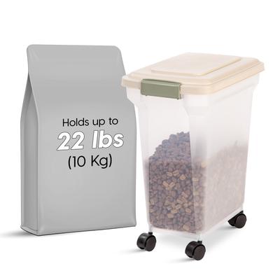 Show full view: IRIS WeatherPro Airtight Attachable Wheels Dog, Cat & Bird Food Storage Container, Clear/Almond, 22-lbs/28-qt slide 3 of 12