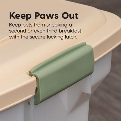 Show full view: IRIS WeatherPro Airtight Attachable Wheels Dog, Cat & Bird Food Storage Container, Clear/Almond, 22-lbs/28-qt slide 7 of 12