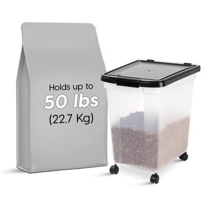 Show full view: IRIS WeatherPro Airtight Dog, Cat & Bird Food Storage Container, Clear & Black, 50-lb slide 9 of 11