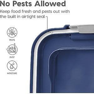 IRIS WeatherPro Airtight Dog, Cat, Bird & Small Pet Food Storage Container with Casters, Clear & Navy, 50-lb