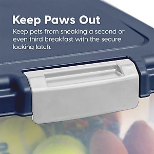 IRIS WeatherPro Airtight Dog, Cat, Bird & Small Pet Food Storage Container with Casters, Clear & Navy, 50-lb