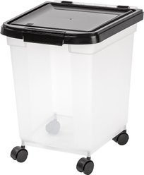 IRIS WeatherPro Airtight Dog, Cat, Bird & Small Pet Food Storage Container with Casters, Clear/Black, 25-lb