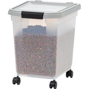 IRIS WeatherPro Airtight Dog, Cat, Bird & Small Pet Food Storage Container with Casters, Gray, Medium