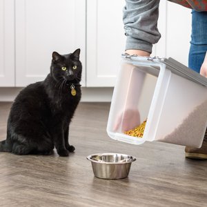 IRIS WeatherPro Airtight Dog, Cat, Bird & Small Pet Food Storage Container with Casters, Gray, Small, 10-lb