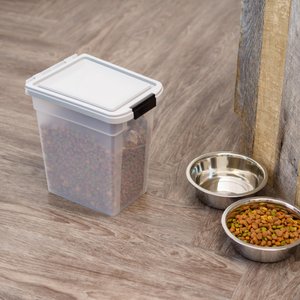IRIS WeatherPro Airtight Dog, Cat, Bird & Small Pet Food Storage Container with Casters, Gray, Small, 10-lb