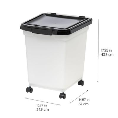 Show full view: IRIS WeatherPro Airtight Attachable Wheels Dog, Cat & Bird Food Storage Container, Pearl & Black, 25-lb slide 2 of 11