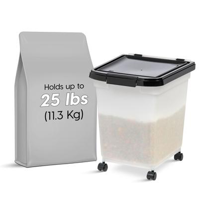 Show full view: IRIS WeatherPro Airtight Attachable Wheels Dog, Cat & Bird Food Storage Container, Pearl & Black, 25-lb slide 9 of 11