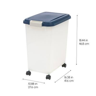 Show full view: IRIS WeatherPro Airtight Attachable Wheels Dog, Cat & Bird Food Storage Container, Pearl & Navy, 25-lb slide 3 of 11