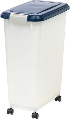 Show full view: IRIS WeatherPro Airtight Attachable Wheels Dog, Cat & Bird Food Storage Container, Pearl & Navy, 35-lb slide 2 of 11