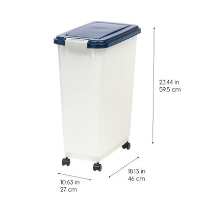 Show full view: IRIS WeatherPro Airtight Attachable Wheels Dog, Cat & Bird Food Storage Container, Pearl & Navy, 35-lb slide 3 of 11