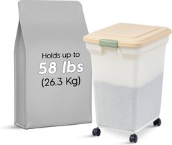 IRIS WeatherPro Airtight Attachable Wheels Dog, Cat & Bird Food Storage Container, Pearl/Almond, 58-lb slide 2 of 9