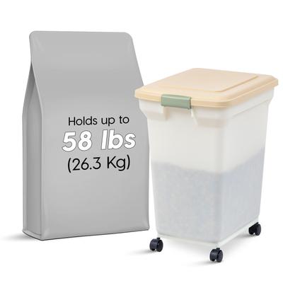 Show full view: IRIS WeatherPro Airtight Attachable Wheels Dog, Cat & Bird Food Storage Container, Pearl/Almond, 58-lb slide 2 of 10