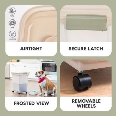 Show full view: IRIS WeatherPro Airtight Attachable Wheels Dog, Cat & Bird Food Storage Container, Pearl/Almond, 58-lb slide 4 of 10