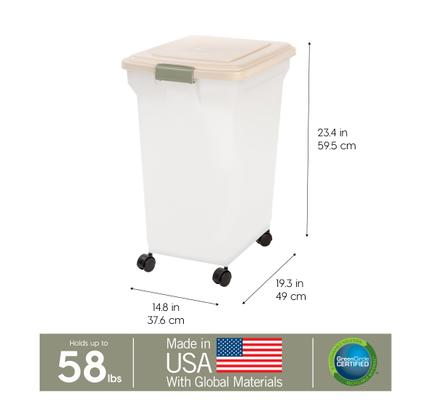 Show full view: IRIS WeatherPro Airtight Attachable Wheels Dog, Cat & Bird Food Storage Container, Pearl/Almond, 58-lb slide 3 of 10