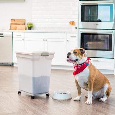 Show full view: IRIS WeatherPro Airtight Attachable Wheels Dog, Cat & Bird Food Storage Container, Pearl/Almond, 58-lb slide 5 of 10
