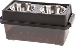 IRIS WeatherPro Airtight Elevated Pet Feeder with Food Storage Container & Bowls in Lid, Smoke/Black, 4-cup