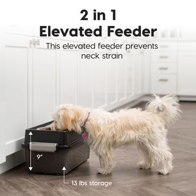 Show full view: IRIS WeatherPro Airtight Elevated Pet Feeder with Food Storage Container & Bowls in Lid, Smoke/Black, 4-cup slide 3 of 12
