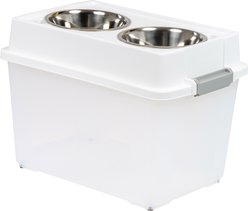 IRIS WeatherPro Airtight Elevated Pet Feeder with Food Storage Container & Bowls in Lid, White, 8-cup, 1