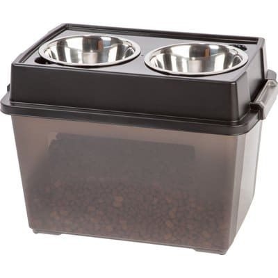 IRIS IRIS WeatherPro Airtight Elevated Pet Feeder with Food Storage Container & Bowls in Lid, Smoke/Black, 8-cup