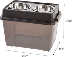 IRIS WeatherPro Airtight Elevated Pet Feeder with Food Storage Container & Bowls in Lid, Smoke/Black, 8-cup slide 2 of 7