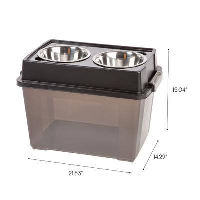 Show full view: IRIS WeatherPro Airtight Elevated Pet Feeder with Food Storage Container & Bowls in Lid, Smoke/Black, 8-cup slide 7 of 10