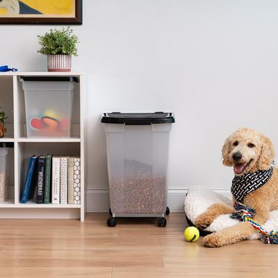 Show full view: IRIS WeatherPro Airtight Dog, Cat & Bird Food Storage Container, Clear & Black, Large slide 9 of 11