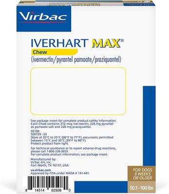 Show full view: Iverhart Max Chew for Dogs, 50.1-100 lbs, (Brown Box), 6 Chews (6-mos. supply) slide 2 of 5