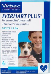 Iverhart Plus Chewable Tablet for Dogs, 1-25 lbs, (Blue Box), 6 Chewable Tablets (6-mos. supply)