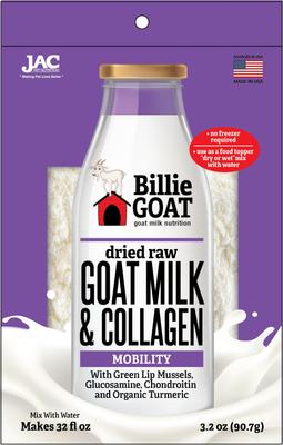 Show full view: JAC Pet Nutrition Adult Goat Milk & Collagen with Green Lip Mussels, Glucosimine, Chondroitin, Turmeric for Mobility Hip & Joint-Support Powdered Dog Food Topper, 3.2-oz bag slide 1 of 4