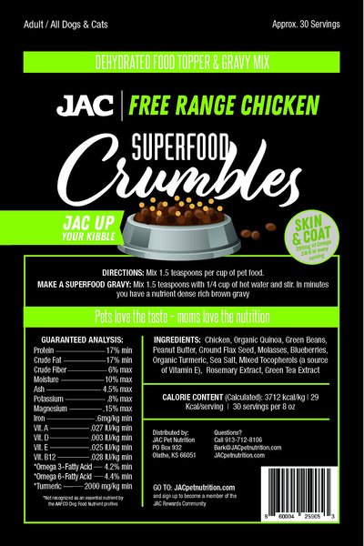 JAC Pet Nutrition Free Range Chicken Dehydrated Superfood Dog & Cat Meal Topper