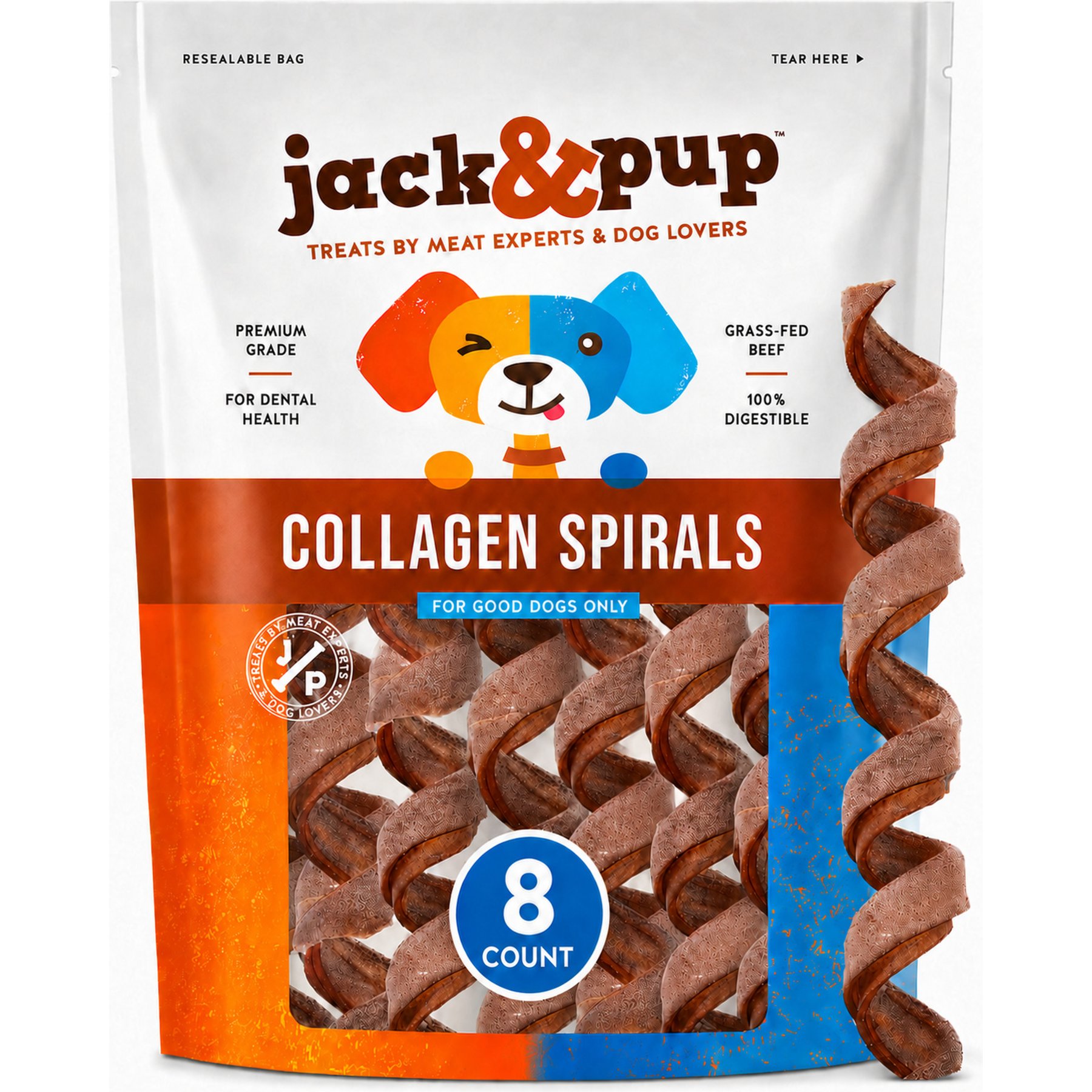 Jack & Pup 5-inch Beef Spiral Collagen Stick Dog Chews, 8 count
