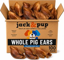 Jack & Pup All-Natural Whole Pigs Ear Dog Chew, 100 count