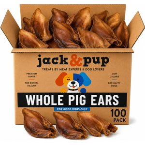 Jack & Pup All-Natural Whole Pigs Ear Dog Chew, 100 count