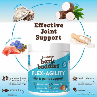 Show full view: Jack & Pup Bark Buddies Flex-Agility Hip & Joint Dog Supplement, 60 count slide 4 of 8