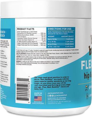 Show full view: Jack & Pup Bark Buddies Flex-Agility Hip & Joint Dog Supplement, 60 count slide 6 of 8
