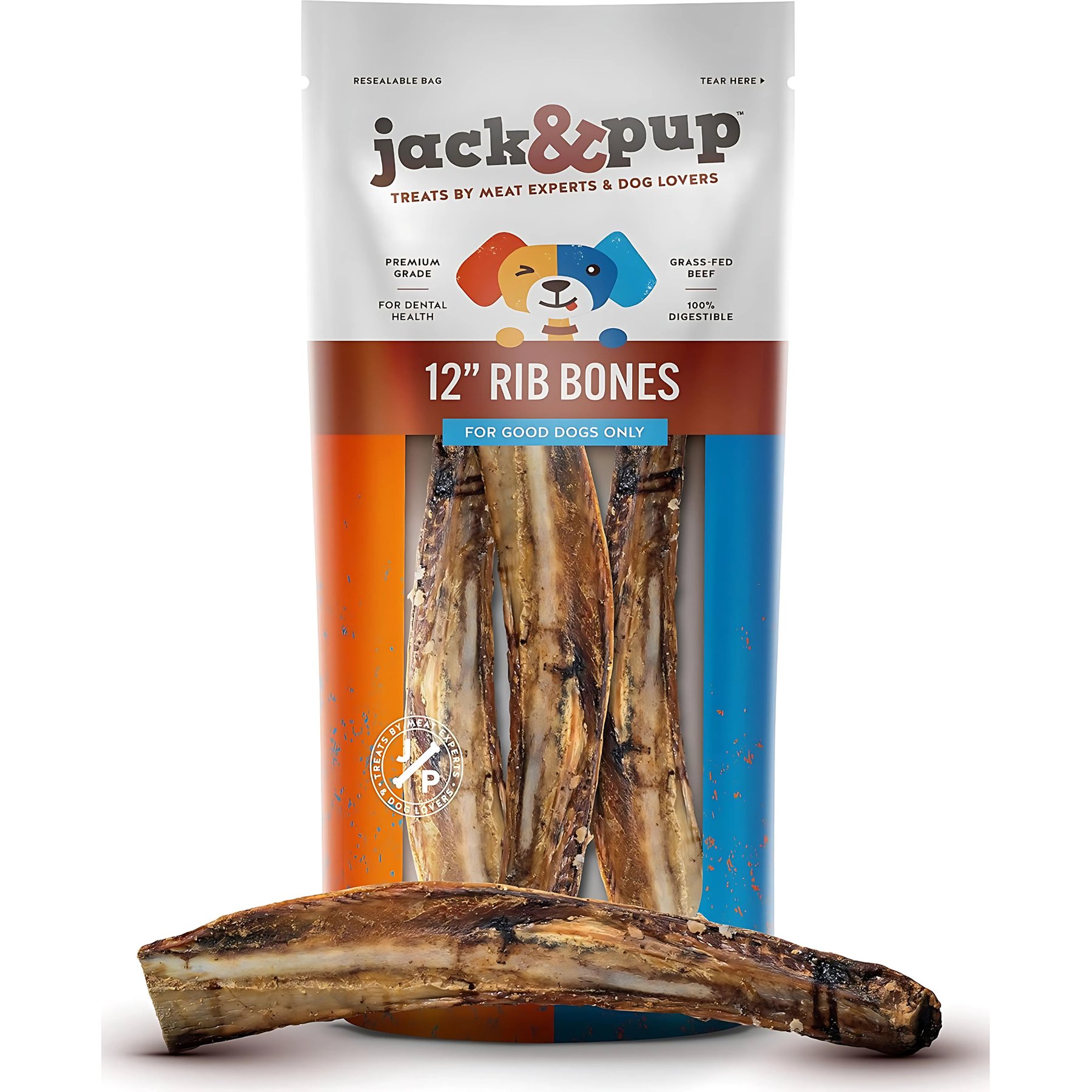 Jack & Pup Beef Rib Bone 12-in Dog Treats, 3 count