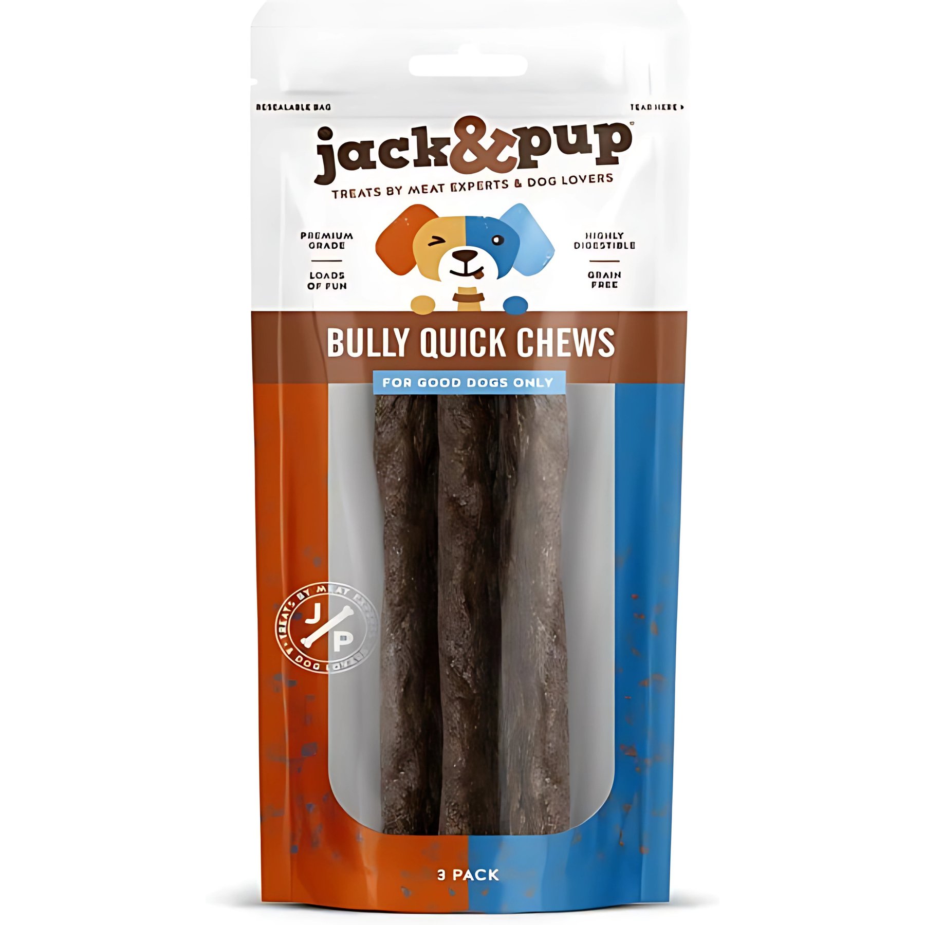 Jack & Pup Bully Quick Chews 12-in Dog Treats, 3 count