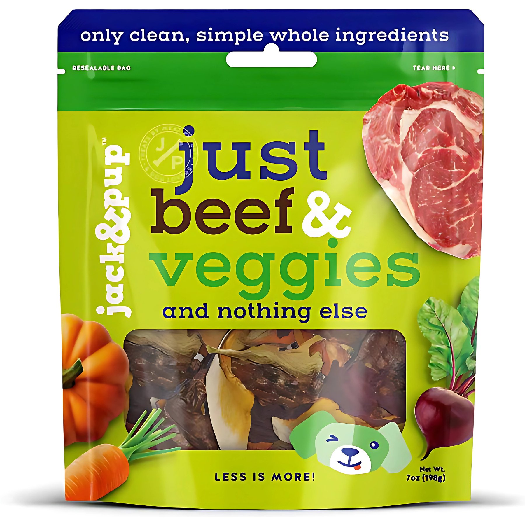 Jack & Pup Just Beef Lungs & Veggie Natural Dog Chew Treats, 7-oz bag