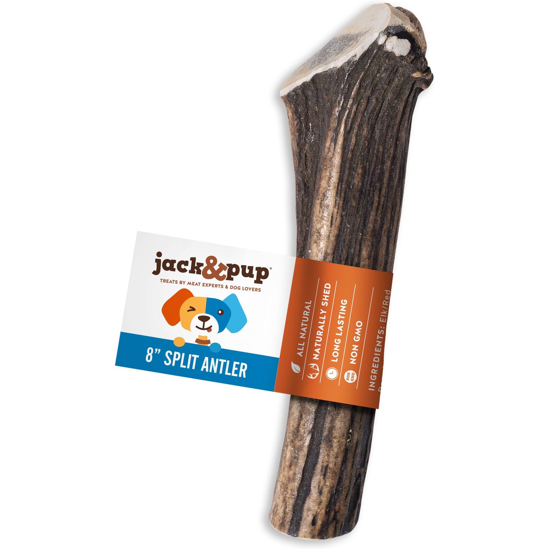 Jack & Pup Large Split Elk Antler Thick Dog Chew Treats, 8-in