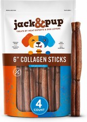 Jack & Pup Long Lasting 6-inch Beef Collagen Stick Dog Chews, 4 count