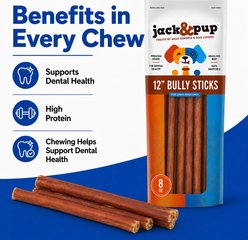 Jack & Pup Odor Free 12-inch Beef Bully Stick Dog Chews, 8-oz bag, package count varies slide 2 of 7