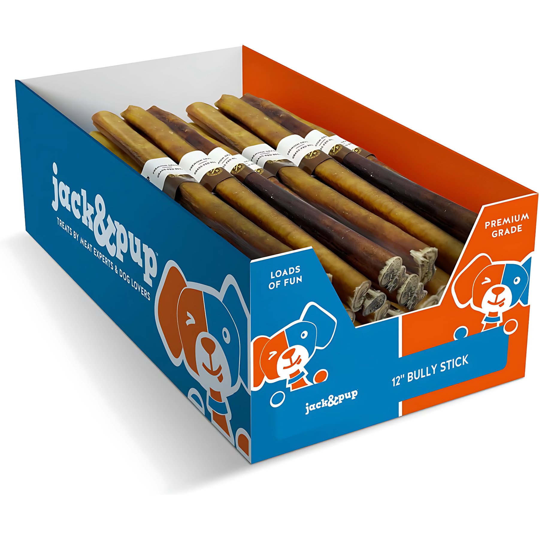 Jack & Pup Odor Free 12" Thick Beef Bully Sticks, 25 count