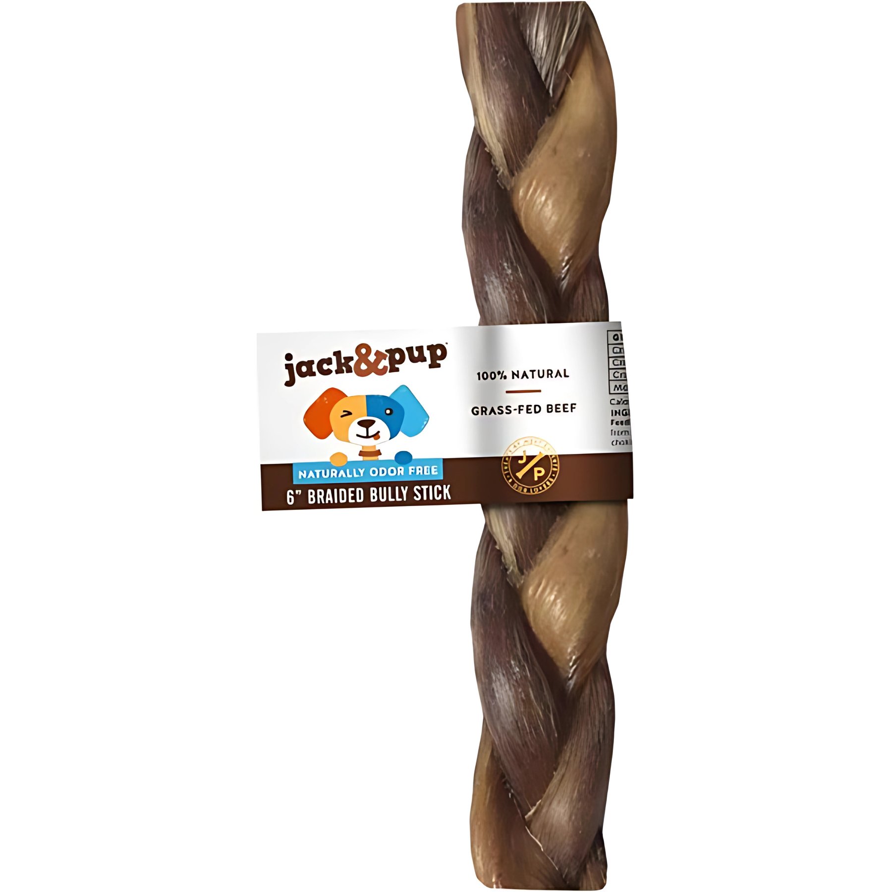 Jack & Pup Odor Free 6" Braided Beef Bully Stick, 1 count
