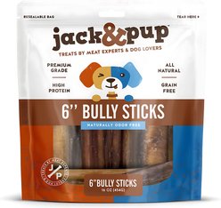 Jack & Pup Odor Free 6" Natural Beef Bully Stick, 1-lb bag