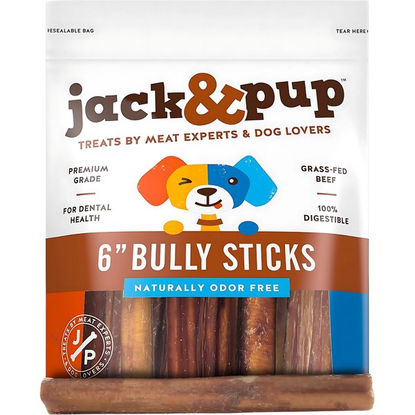 Jack & Pup Odor-Free 6-in Thick Beef Bully Sticks, 5 count