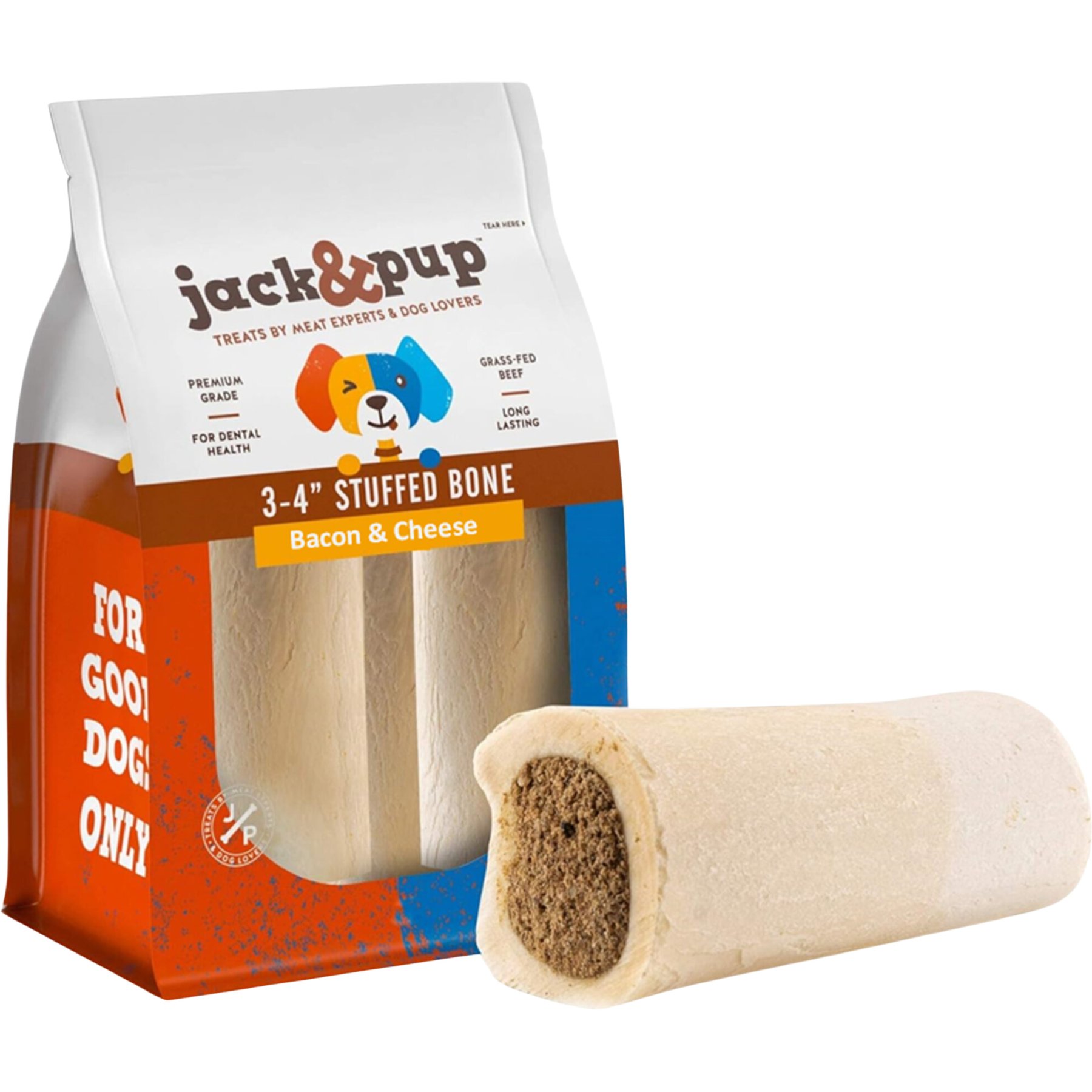 Jack & Pup Small Stuffed 3-4-in Bone Filled with Bacon & Cheese Flavor Dog Treats, 2 count