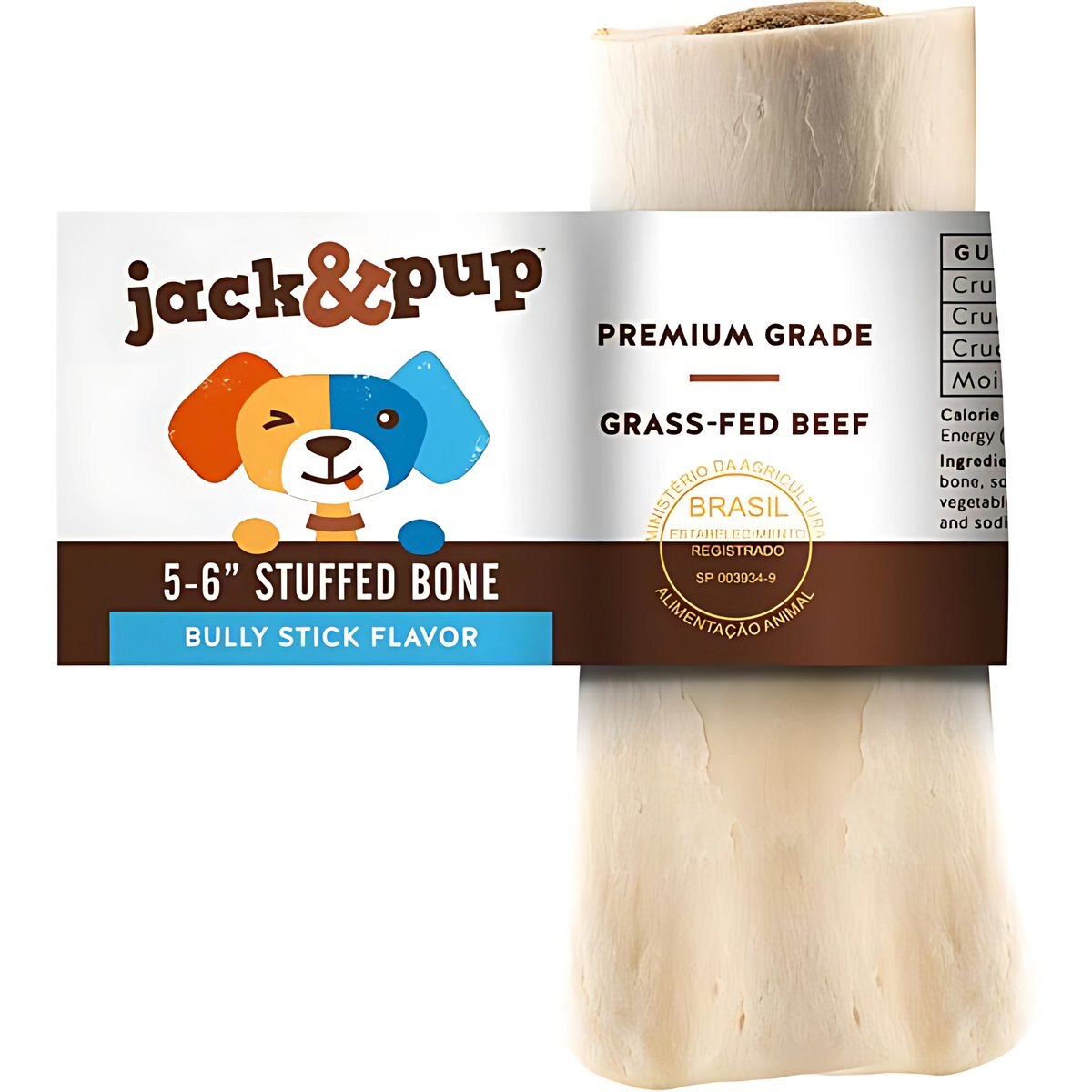 Jack & Pup Stuffed 5-6-in Bone Filled with Bully Stick Flavor Dog Treats, 1 count