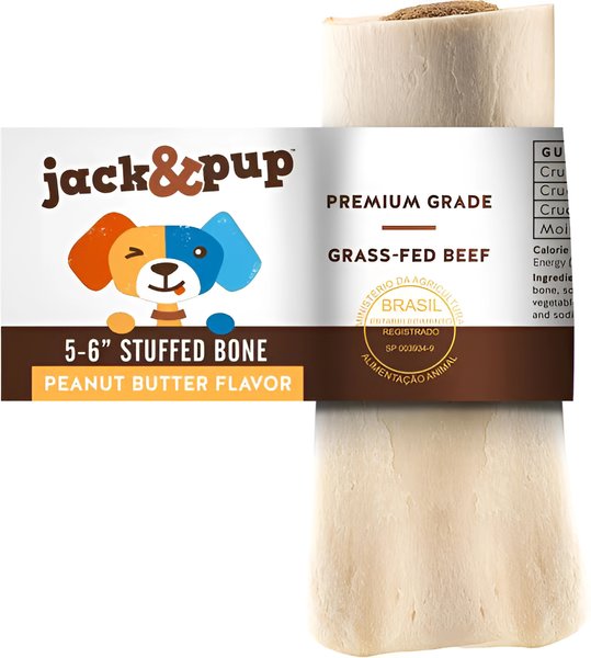 Show full view: Jack & Pup Stuffed 5-6-in Bone Filled with Peanut Butter Flavor Dog Treats, 1 count slide 1 of 9